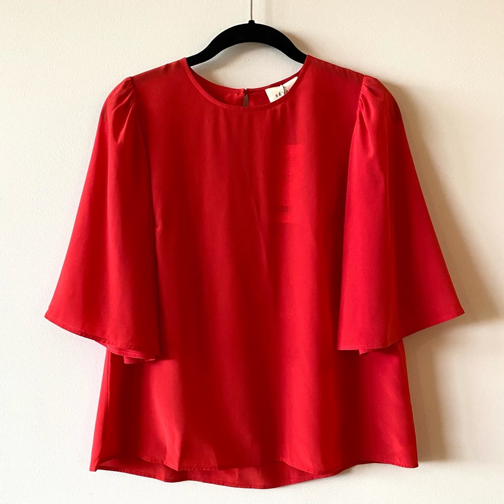 🆕 NWT/NWF Sézane Red Silk Butterfly Sleeve Blouse